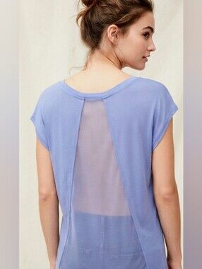 GAP Periwinkle Blue Open Back Sheer Mesh Knit T-Shirt Top - Small , NWT